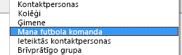 Jaunā adrešu grāmata tiek rādīta dialoglodziņa Adrešu grāmata nolaižamajā sarakstā Adrešu grāmata.