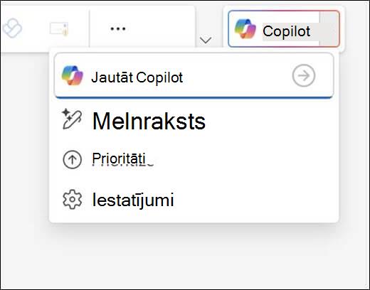 Copilot izvēlne programmā Outlook.