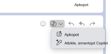Atlasīta Copilot ikona nolaiž izvēlni, kurā redzama opcija Apkopot un Atbildēt, izmantojot Copilot.