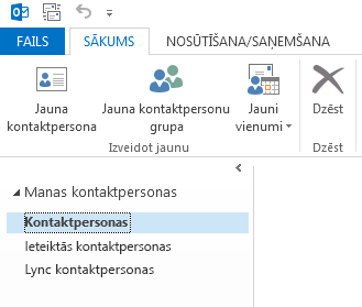 Sadaļā Manas kontaktpersonas ar peles labo pogu noklikšķiniet uz mapes Kontaktpersonas.