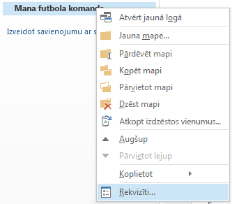 Ar peles labo pogu noklikšķiniet uz jaunās mapes un pēc tam noklikšķiniet uz Rekvizīti.