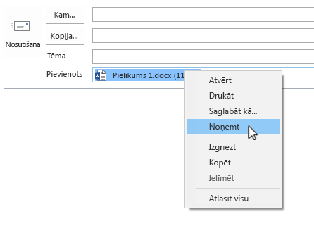 Opcija Noņemt ir kontekstizvēlnē.