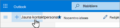 Ekrānuzņēmums, kurā redzama poga Jauna kontaktpersona