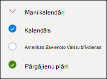 Ekrānuzņēmums ar izvēles rūtiņu blakus kalendāram