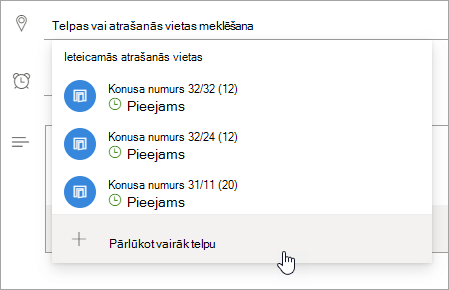 Ekrānuzņēmums ar Ieteikto atrašanās vietu izvēlni