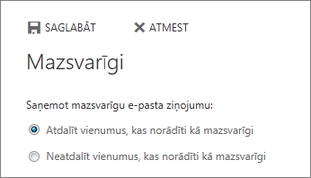 Mazsvarīgā e-pasta līdzekļa opcijas