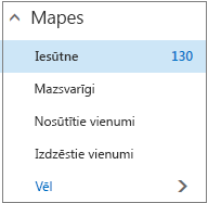 Ekrānuzņēmums, kurā redzamas noklusējuma pasta mapes sadaļā Izlase.