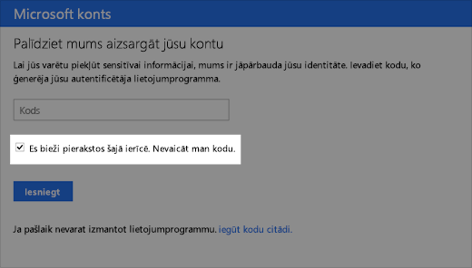 Ekrānuzņēmums ar dialoglodziņu Uzticama ierīce