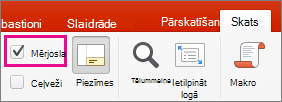 Mērjoslas izvēles rūtiņa cilnē Skats
