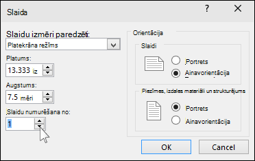 programmā PowerPoint tiek rādīts slaidu izmēru dialogs