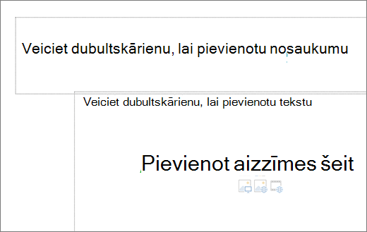 Attēls ar tukšu virsrakstlodziņu un tukšu tekstlodziņu, lai parādītu, kur aizzīmes darbosies.
