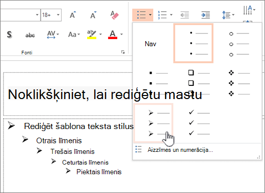 Noklusējuma aizzīmes iestatīšana visos līmeņos
