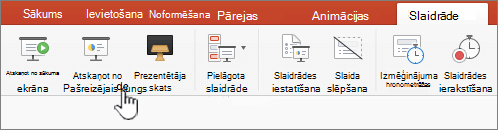 Poga Atskaņot no pašreizējā slaida
