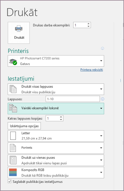 Vizītkaršu drukāšanas opcijas