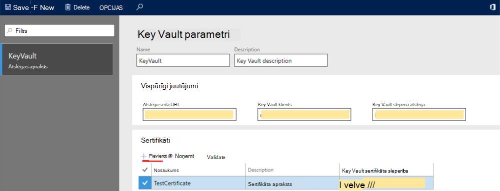 Šajā attēlā parādīts, kā iestatīt Key Vault klientu.