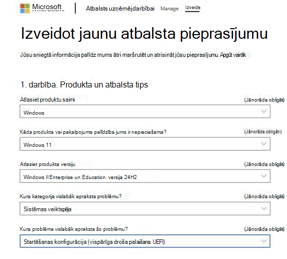 Izveidot jaunu atbalsta pieprasījumu