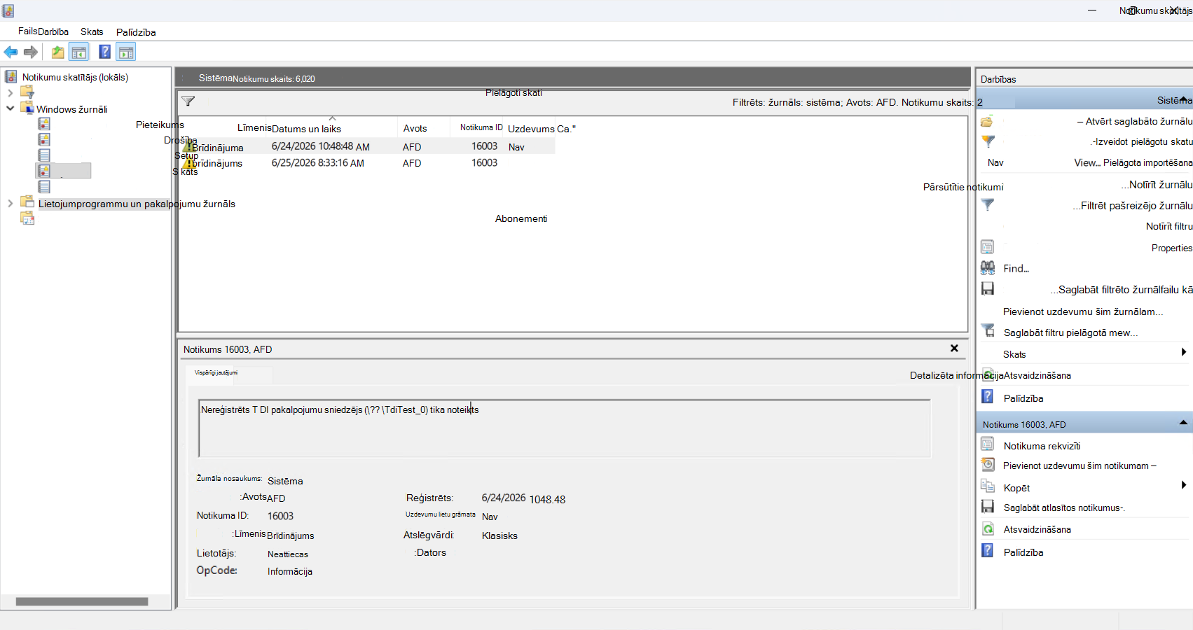 AFD Event ID: 16003