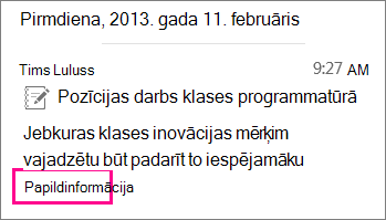 Sakļauta raksta IM ekrānuzņēmums ar iezīmētu uzvedni Lasīt vairāk