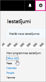 Office 365 iestatījumu izvēle