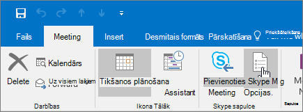 Poga Outlook sapulces opcijas