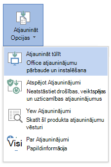 Ekrānuzņēmums, kurā attēlotas atjaunināšanas opcijas