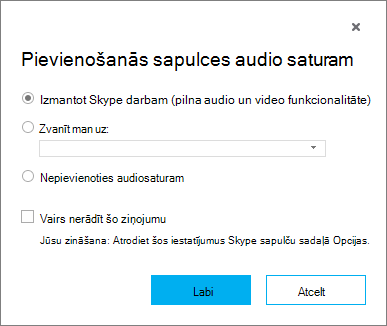 Join meeting audio screen