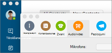 Ekrānuzņēmums ar Skype darbam preferenču ekrānu, kurā atlasīta rūts Audio/video.