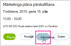Meeting details with Info button highlighted
