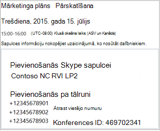 Sample screen showing meeting details