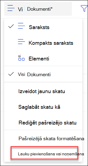 Lauku pievienošanas noņemšanas ekrānuzņēmums