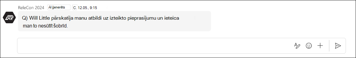 ekrānuzņēmums, kurā redzama iespēja atbildēt uz ziņojumu