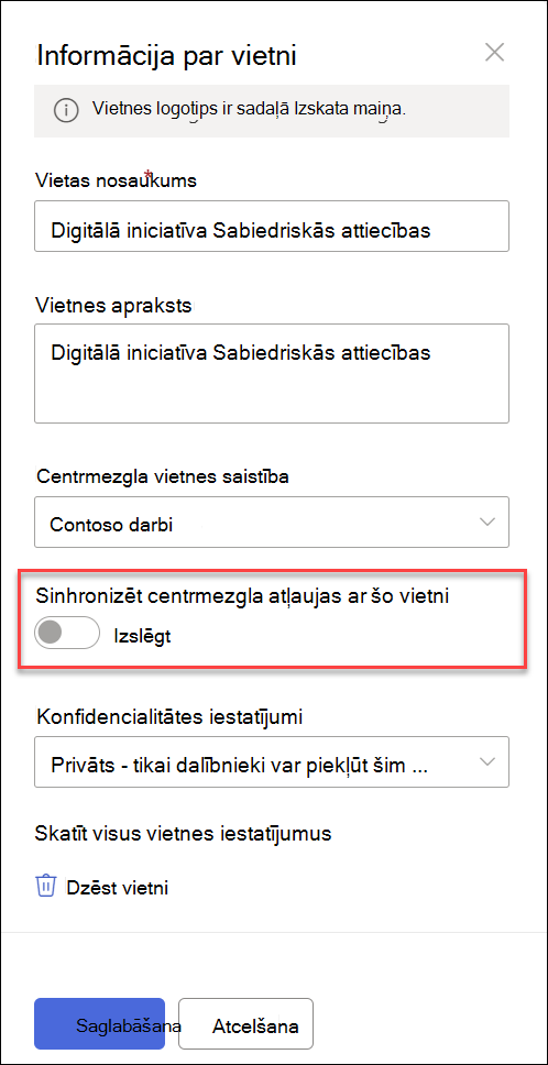 Ekrānuzņēmumi ar saistīto vietņu sinhronizācijas pārslēgu