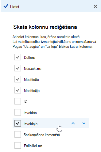 Kolonnu sakārtošana dokumentu bibliotēkā