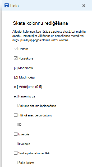 Dokumentu bibliotēkas saraksta skata rediģēšana
