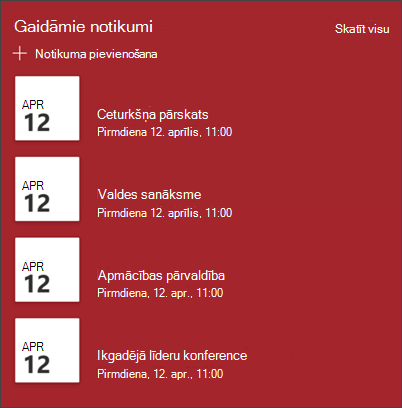 Notikumu tīmekļa daļas ekrānuzņēmums
