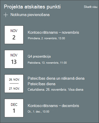 Notikumu tīmekļa daļas ekrānuzņēmums