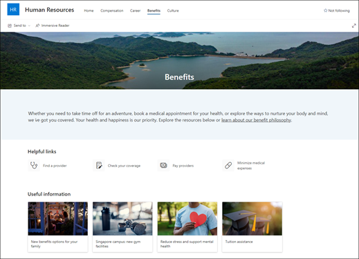 Cilvēkresursu priekšrocību lapas priekšskatījums.