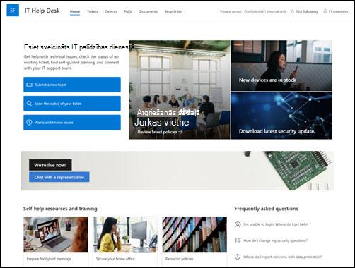 IT palīdzības dienesta vietnes veidnes priekšskatījums.