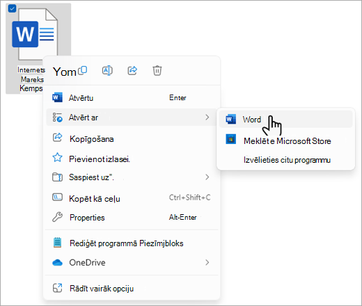 Izmantojiet komandu Atvērt ar, lai atvērtu tikko lejupielādēto failu.
