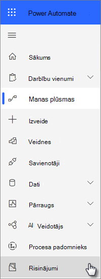 Risinājumi navigācijā pievienojumprogrammā Power Automate