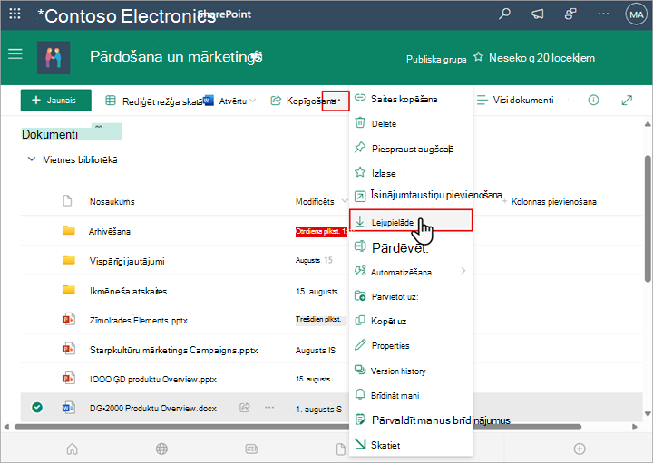 Izmantojiet SharePoint lejupielādes komandu, lai lejupielādētu un saglabātu faila vai mapes lokālu kopiju.