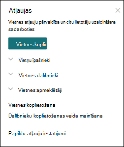 SharePoint vietnes atļauju panelis