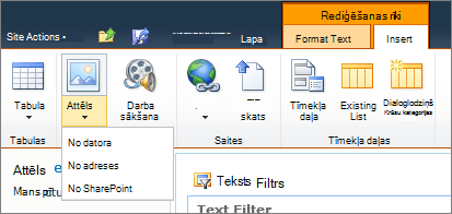 Lentē noklikšķiniet uz attēla pogas un atlasiet no datora, adreses vai SharePoint.