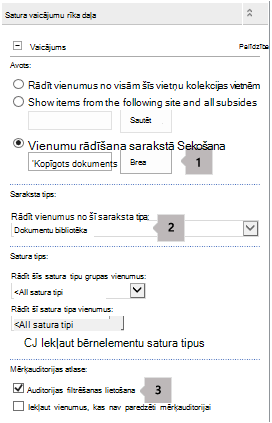 Satura vaicājumu tīmekļa daļas rekvizītu saraksts ar trim remarkām