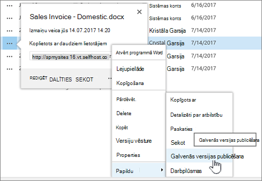 Noklikšķiniet uz Publicēt galveno versiju