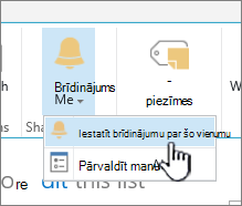 SharePoint 2016 brīdinājuma iestatīšana par vienumu ar atlasītu vienumu