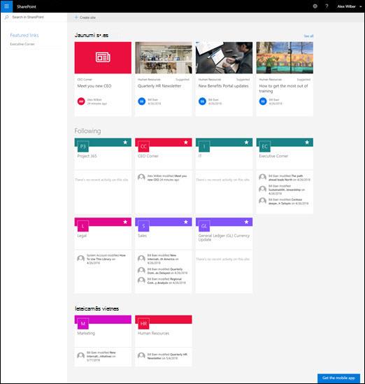 SharePoint sākumlapa