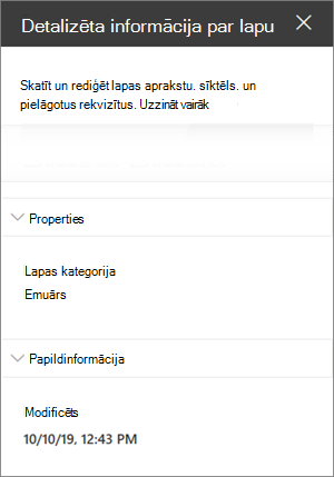 Page details pane with Page category of blog