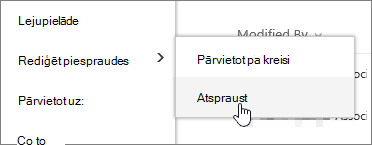 Iezīmējiet failu, kad iezīmēti vienumi Rediģēt piesprausto un Atspraust