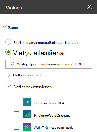 Vietņu tīmekļa daļas iestatījumi